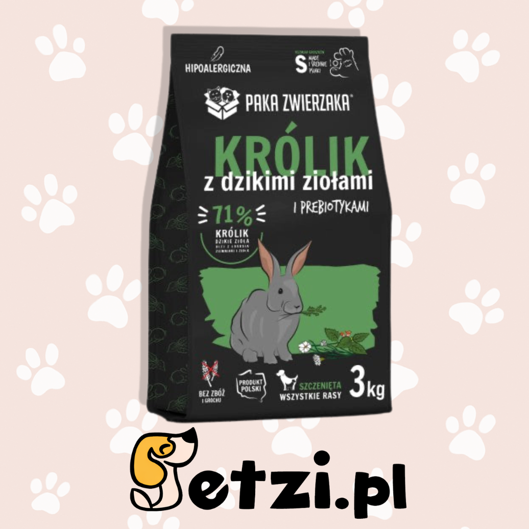 PAKA ZWIERZAKA JUNIOR SUCHA KARMA DLA PSA KRÓLIK I DZIKIE ZIOŁA 3KG
