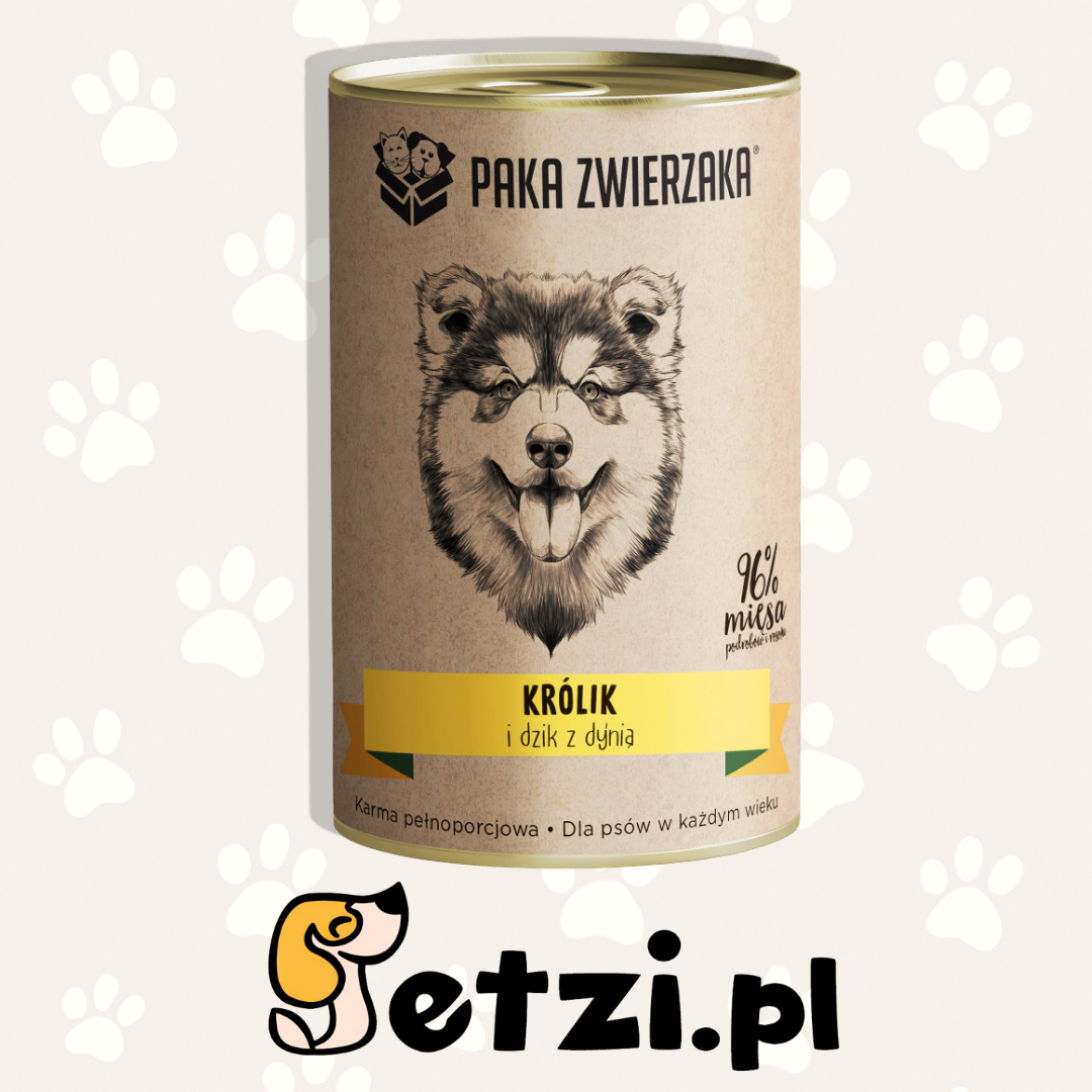 PAKA ZWIERZAKA MOKRA KARMA DLA PSA KRÓLIK I DZIK Z DYNIĄ 400G