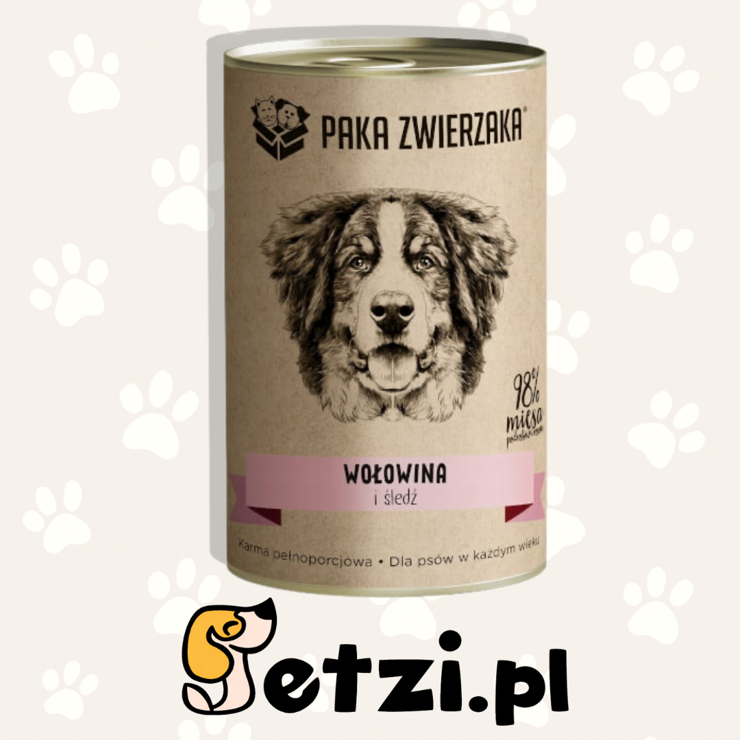 PAKA ZWIERZAKA MOKRA KARMA DLA PSA WOŁOWINA I ŚLEDŹ 400G