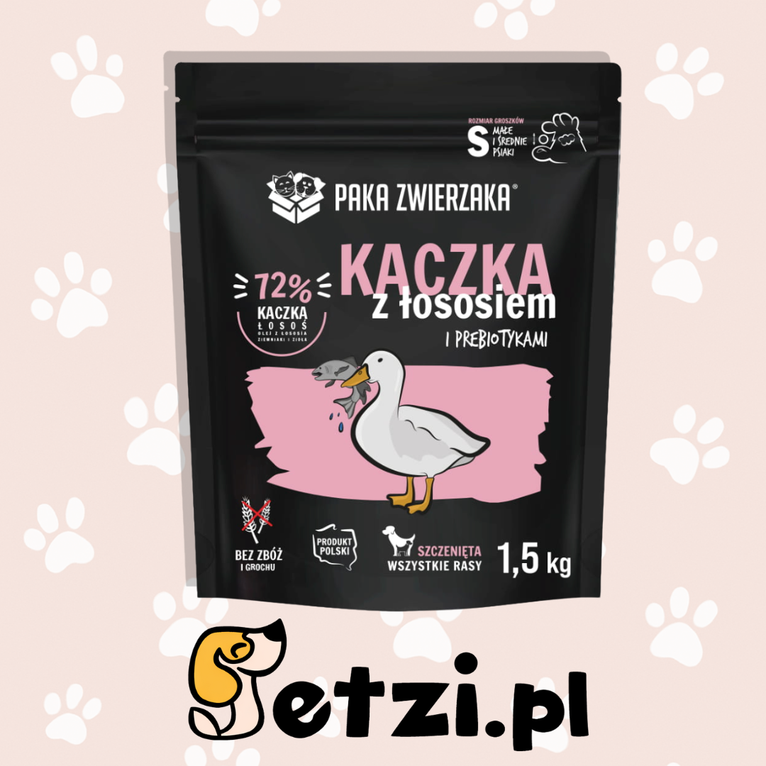 PAKA ZWIERZAKA PUPPY SUCHA KARMA DLA PSA KACZKA Z ŁOSOSIEM 1,5KG