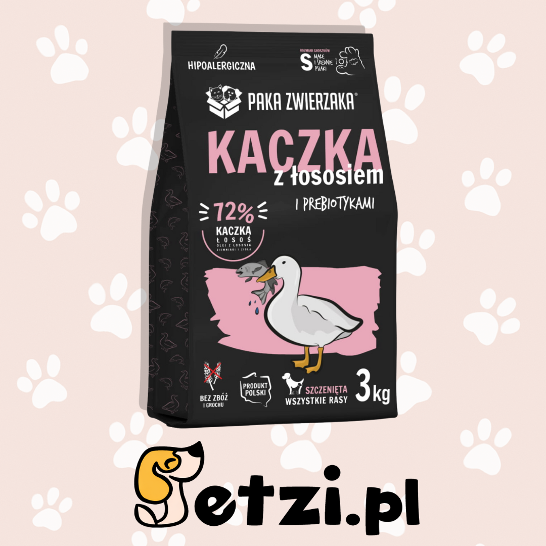 PAKA ZWIERZAKA PUPPY SUCHA KARMA DLA PSA KACZKA Z ŁOSOSIEM 3KG