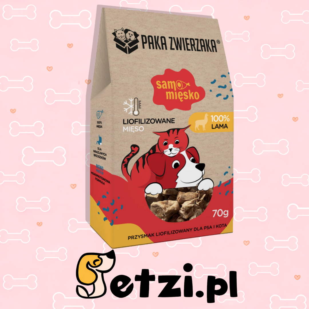 PAKA ZWIERZAKA SAMO MIĘSKO PRZYSMAKI DLA PSA LIO LAMA 70G