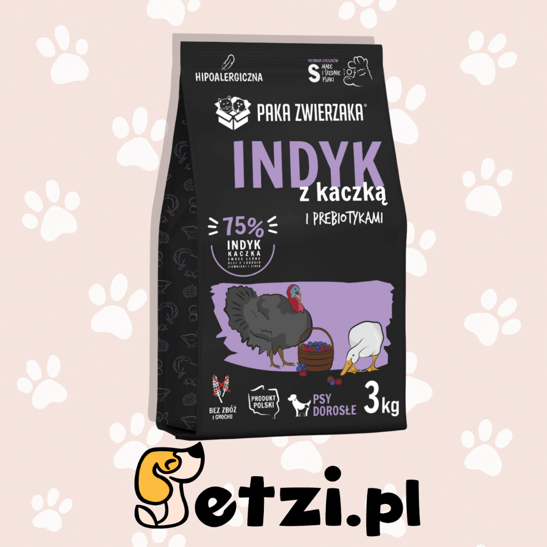 PAKA ZWIERZAKA SUCHA KARMA DLA PSA INDYK Z KACZKĄ S 3KG