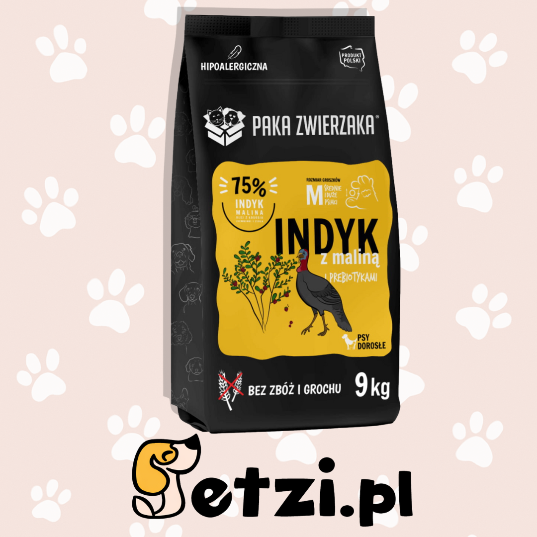 PAKA ZWIERZAKA SUCHA KARMA DLA PSA INDYK Z MALINĄ M 9KG