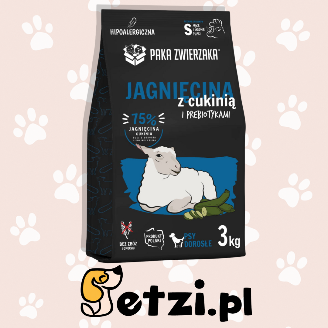 PAKA ZWIERZAKA SUCHA KARMA DLA PSA JAGNIĘCINA Z CUKINIĄ S 3KG