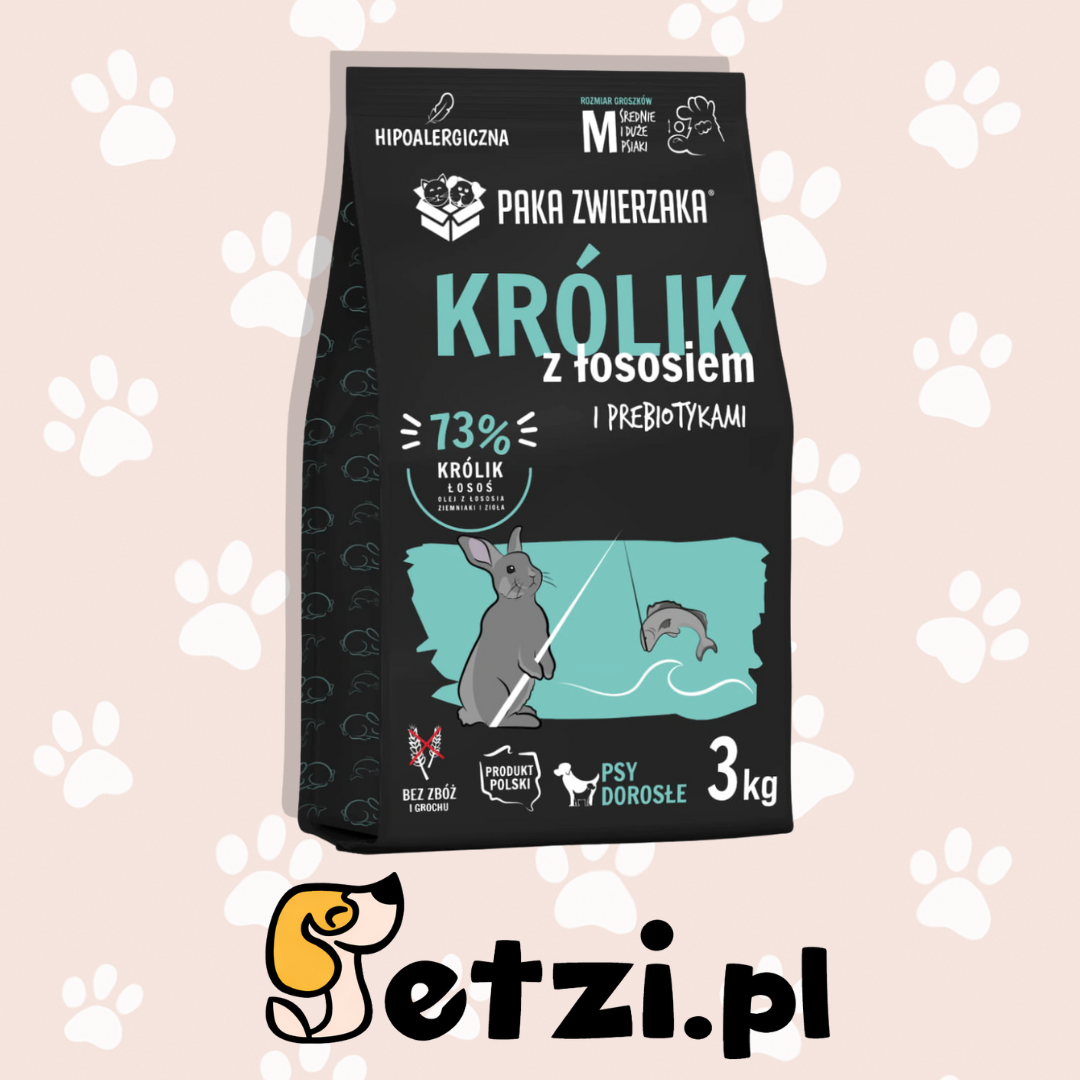 PAKA ZWIERZAKA SUCHA KARMA DLA PSA KRÓLIK Z ŁOSOSIEM M 3KG