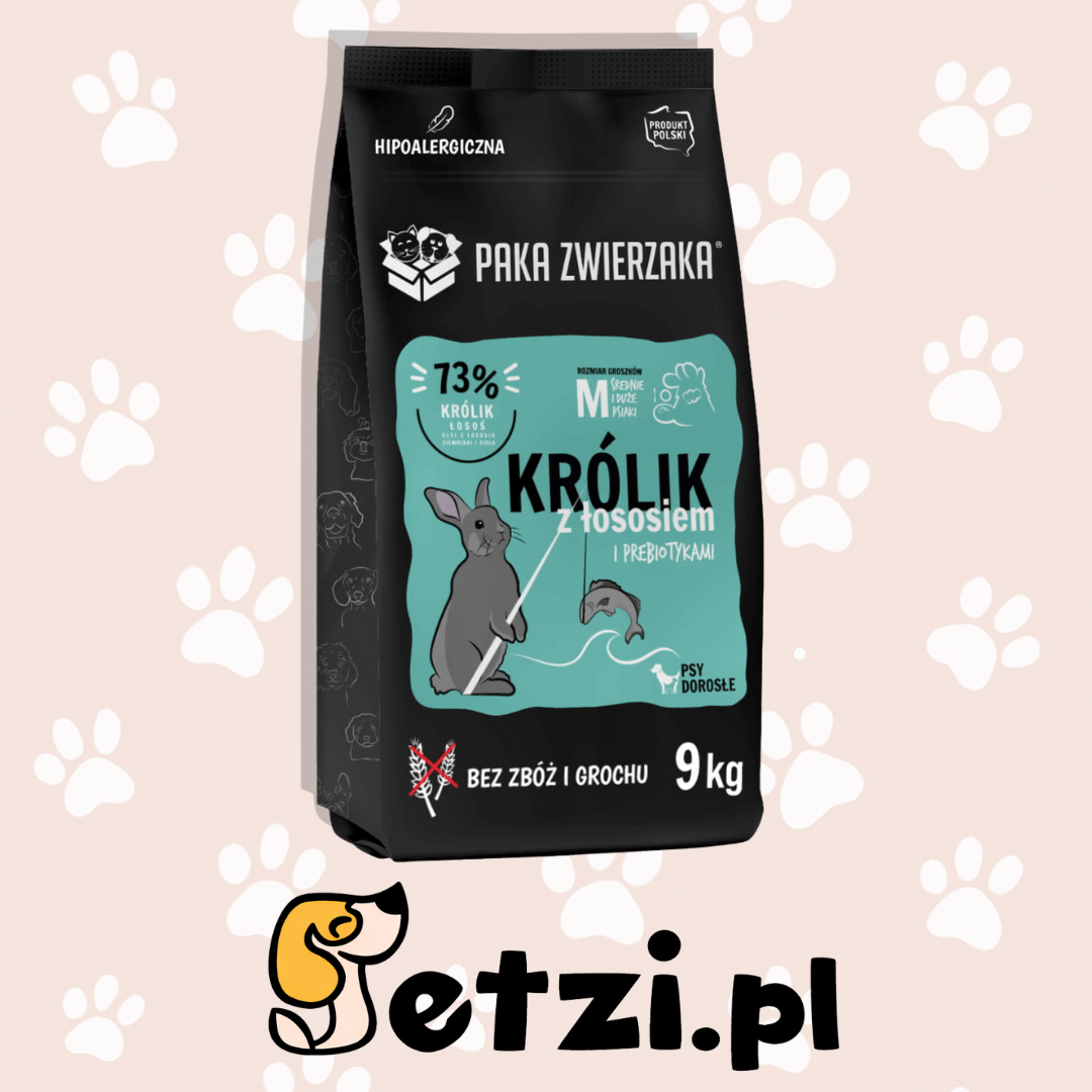 PAKA ZWIERZAKA SUCHA KARMA DLA PSA KRÓLIK Z ŁOSOSIEM M 9KG
