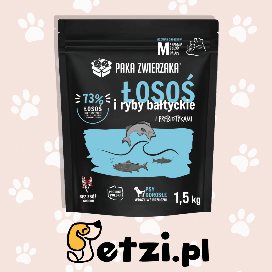 PAKA ZWIERZAKA SUCHA KARMA DLA PSA ŁOSOŚ Z RYBAMI BAŁTYCKIMI 1,5KG