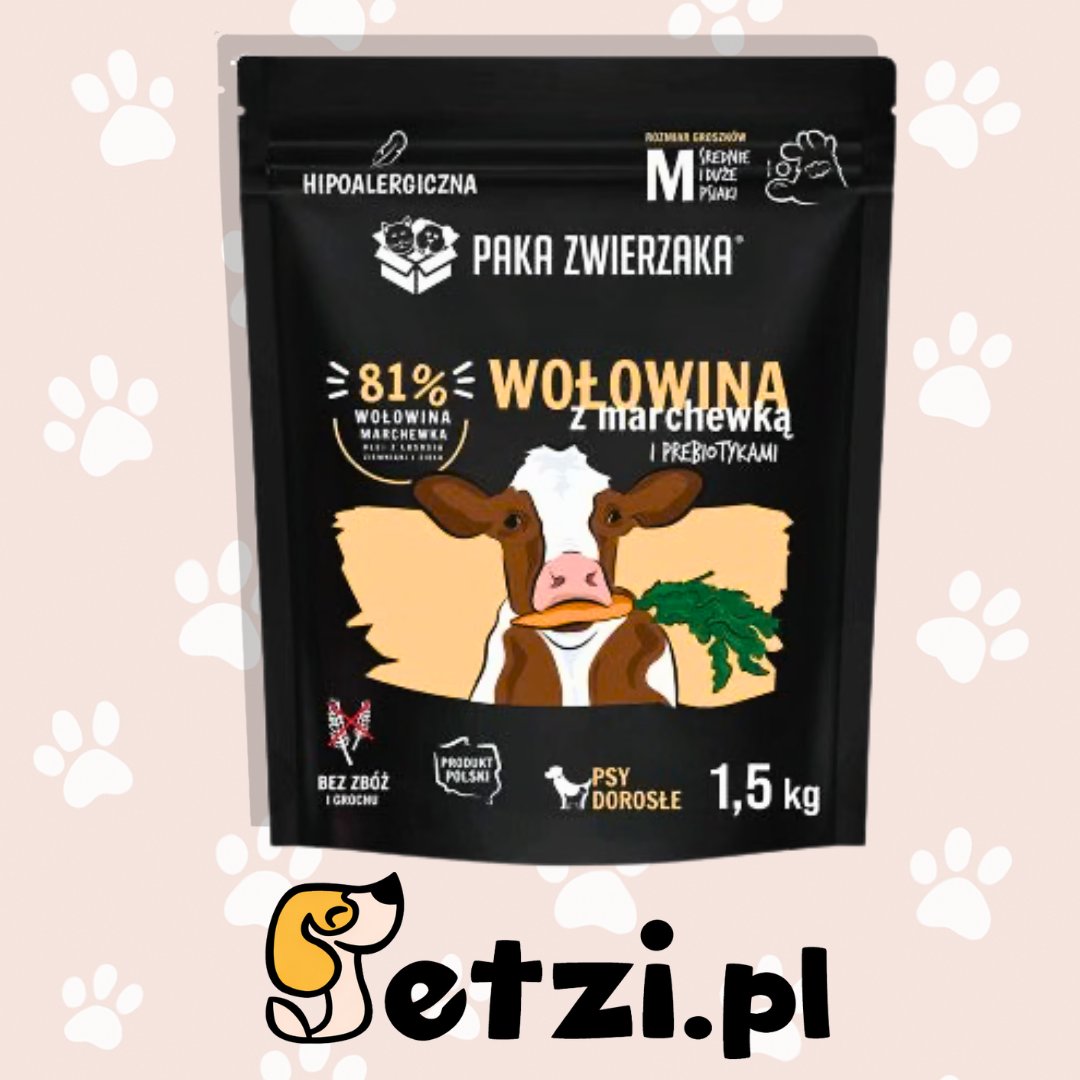 PAKA ZWIERZAKA SUCHA KARMA DLA PSA WOŁOWINA Z MARCHEWKĄ M 1,5KG