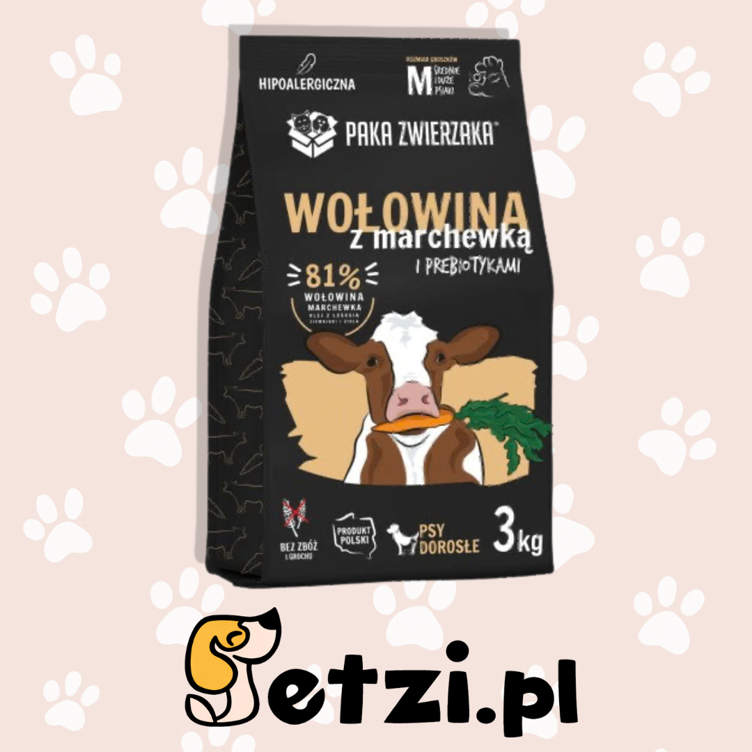 PAKA ZWIERZAKA SUCHA KARMA DLA PSA WOŁOWINA Z MARCHEWKĄ M 3KG