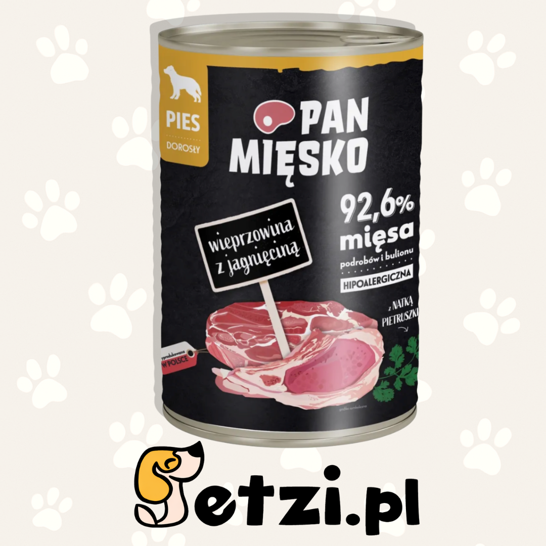 PAN MIĘSKO MOKRA KARMA DLA PSA WIEPRZOWINA Z JAGNIĘCINĄ 400G