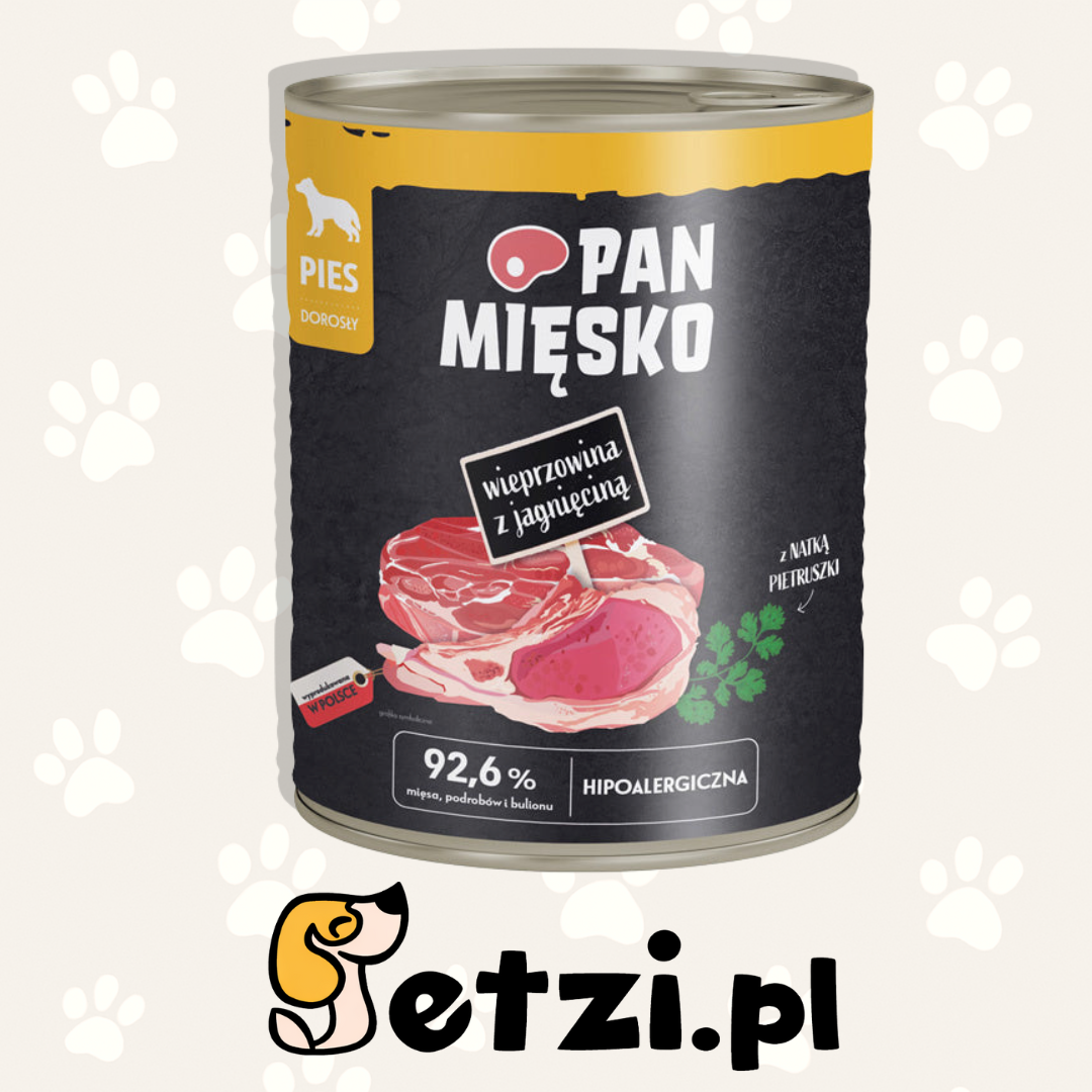PAN MIĘSKO MOKRA KARMA DLA PSA WIEPRZOWINA Z JAGNIĘCINĄ 800G