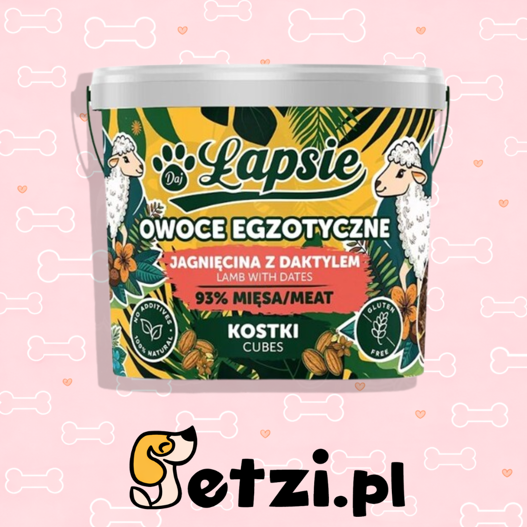 ŁAPSIE KOSTKI OWOCE EGZOTYCZNE JAGNIĘCINA Z DAKTYLEM 160G