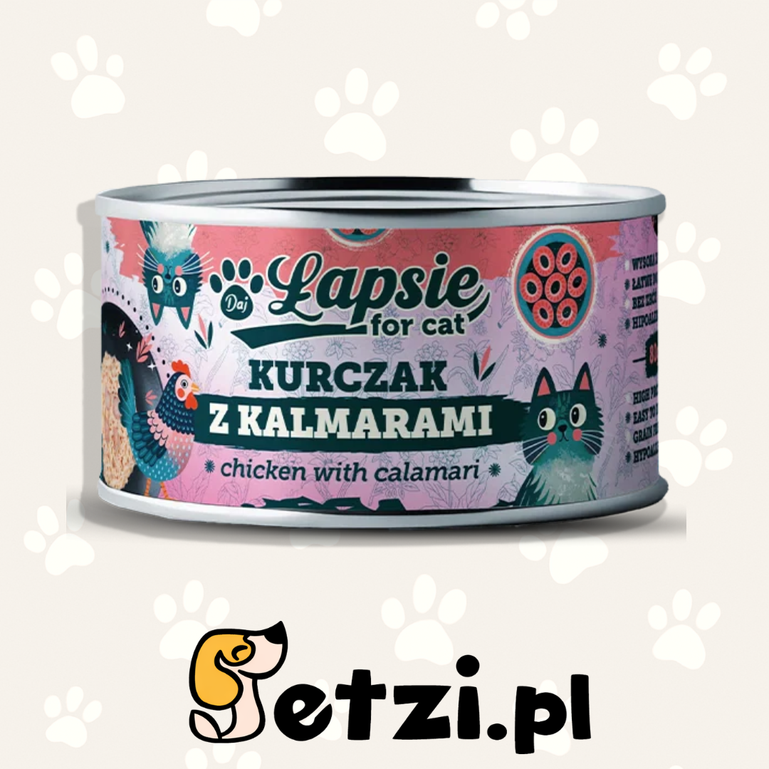 ŁAPSIE KOT KURCZAK Z KALMARAMI W BULIONIE 80G