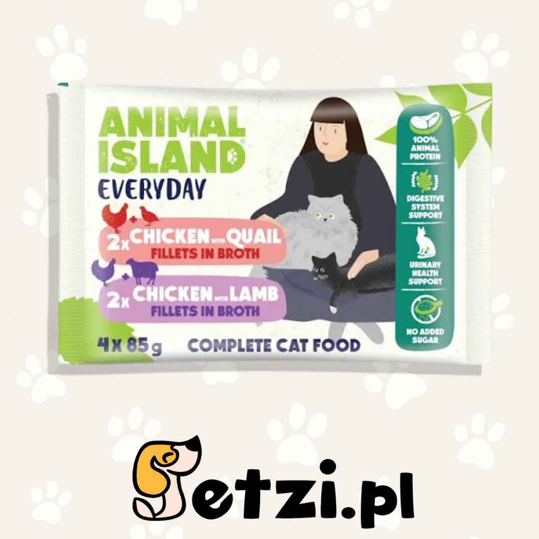 ANIMAL ISLAND EVERY DAY FILLETS IN BROTH MK KOT CHICKEN WITH QUAIL 2SZT CHICKEN WITH LAMB 2SZT 4X85G