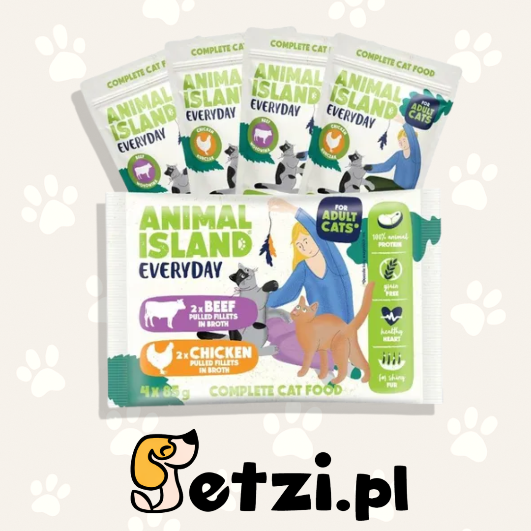 ANIMAL ISLAND MOKRA KARMA KOT EVERYDAY KURCZAK 2SZT WOŁOWINA 2SZT 4X 85G