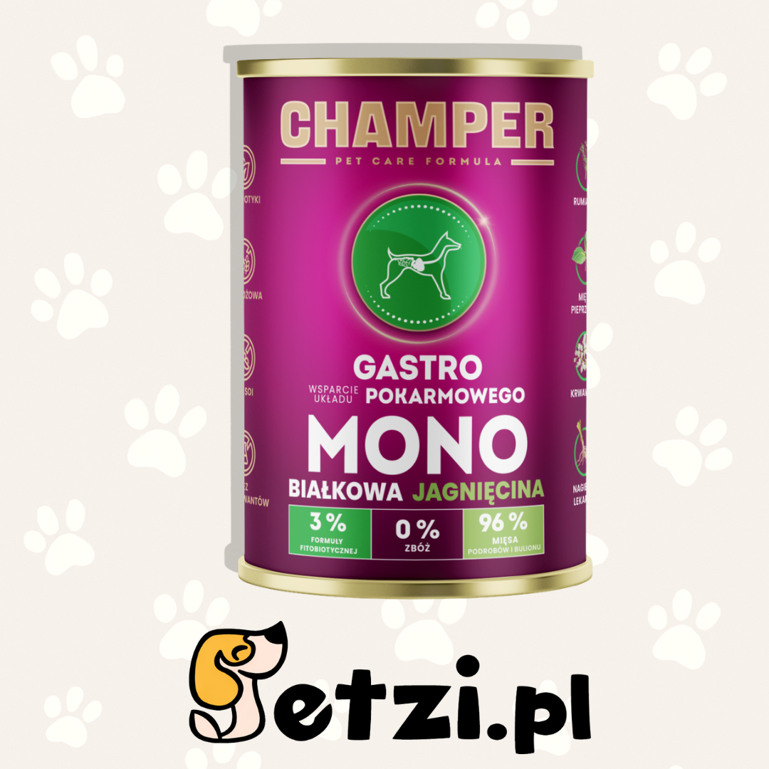 CHAMPER MOKRA KARMA DLA PSA GASTRO MONOBIAŁKOWA JAGNIĘCINA 400G