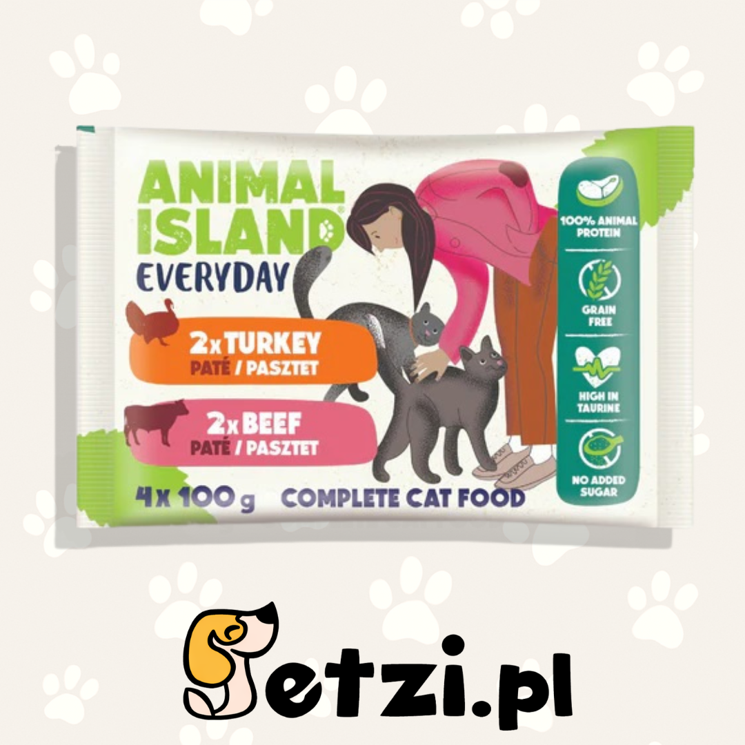 ANIMAL ISLAND MOKRA KARMA KOT EVERYDAY DRÓB Z WOŁOWINA 2SZT INDYK 2SZT 4X 100G