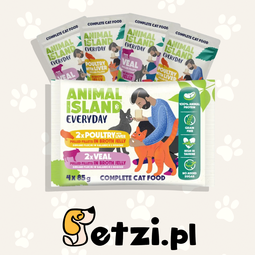 ANIMAL ISLAND MOKRA KARMA KOT EVERYDAY DRÓB Z WĄTRÓBKĄ 2SZT CIELĘCINA 2SZT 4X 85G