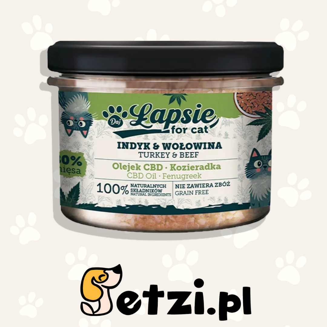 ŁAPSIE MOKRA KARMA DLA KOTA INDYK I WOŁOWINA 80% MIĘSA 200G