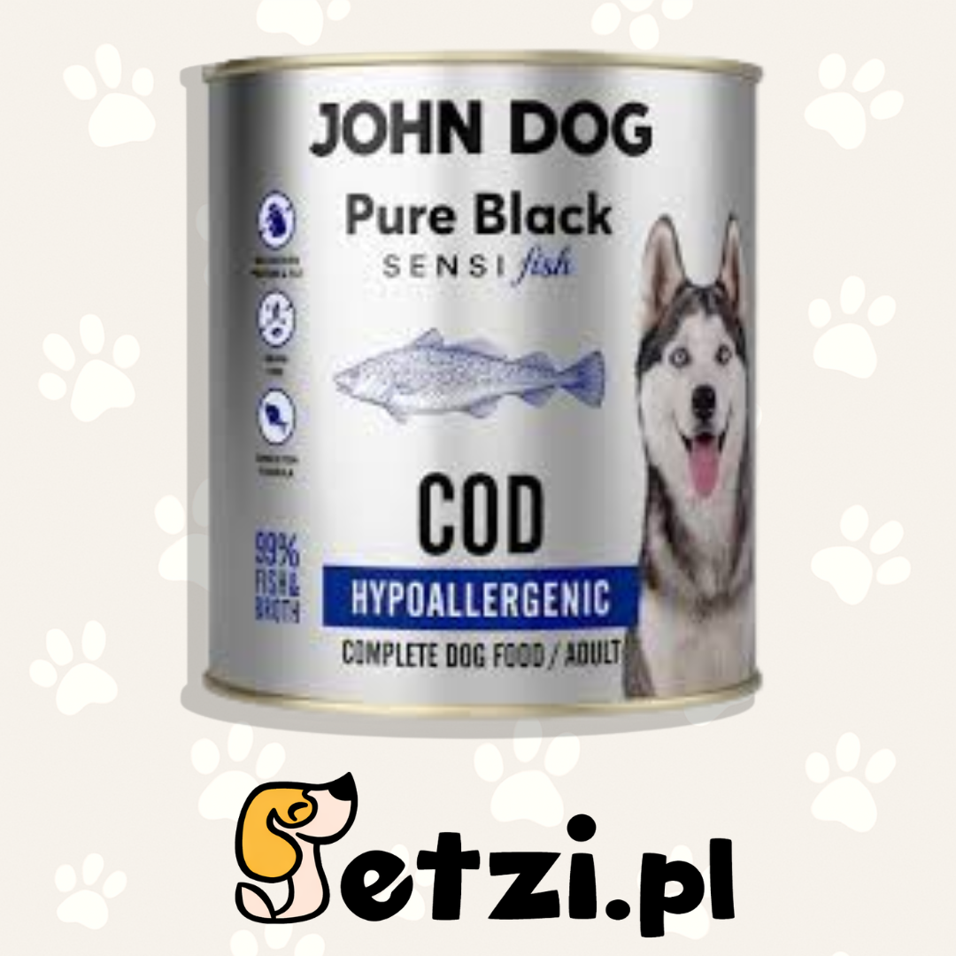 JOHN DOG PURE BLACK SENSI FISH MOKRA KARMA PIES HYPOALLERGENIC DORSZ 800G