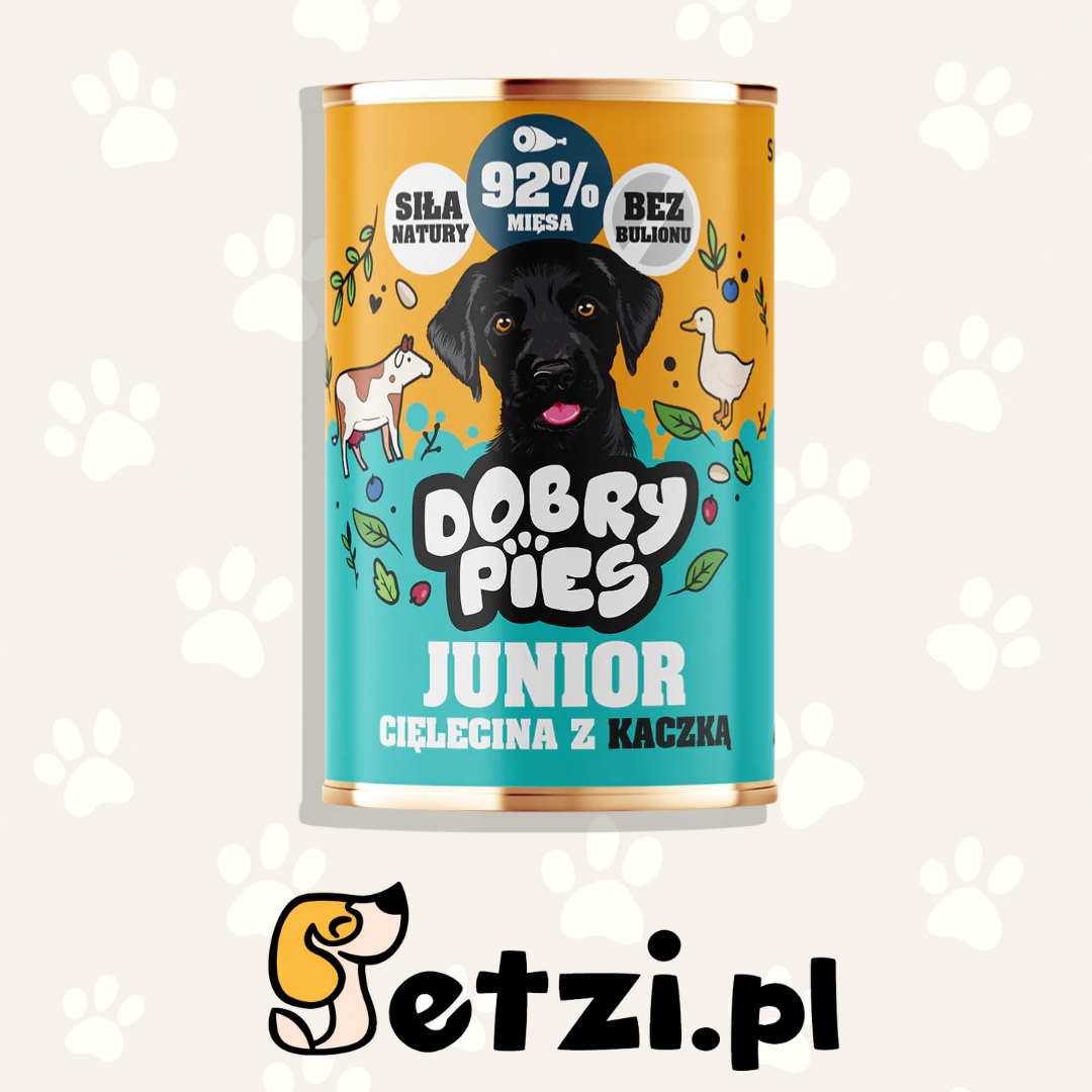 DOBRY PIES JUNIOR MOKRA KARMA PIES CIELĘCINA Z KACZKĄ 400G