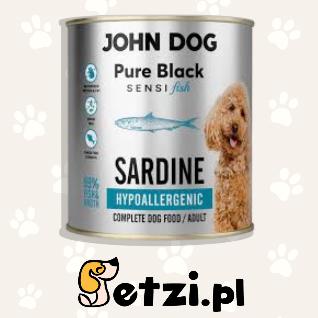 JOHN DOG PURE BLACK SENSI FISH MOKRA KARMA PIES HYPOALLERGENIC SARDYNKA 800G