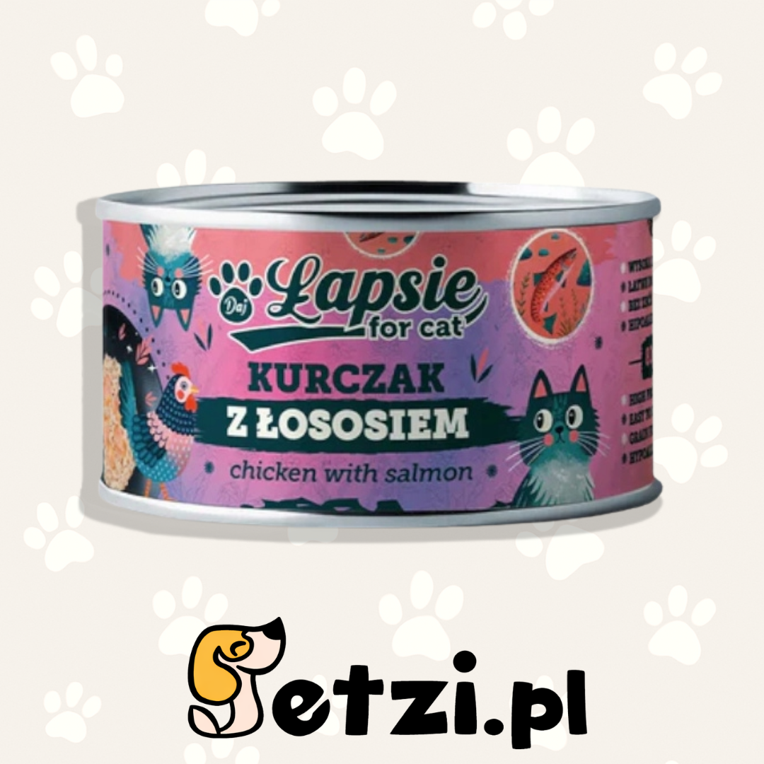 ŁAPSIE KOT KURCZAK Z ŁOSOSIEM W BULIONIE 80G