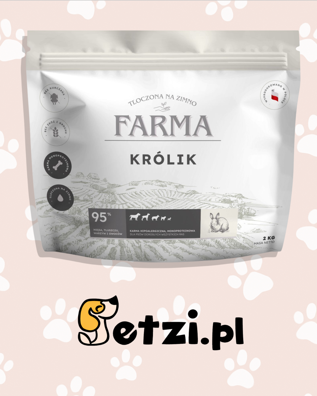 FARMA SUCHA KARMA PIES KRÓLIK TŁOCZONA NA ZIMNO 2KG