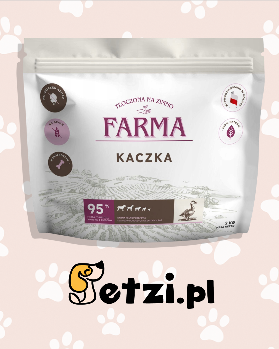 FARMA SUCHA KARMA PIES KACZKA TŁOCZONA NA ZIMNO 2KG
