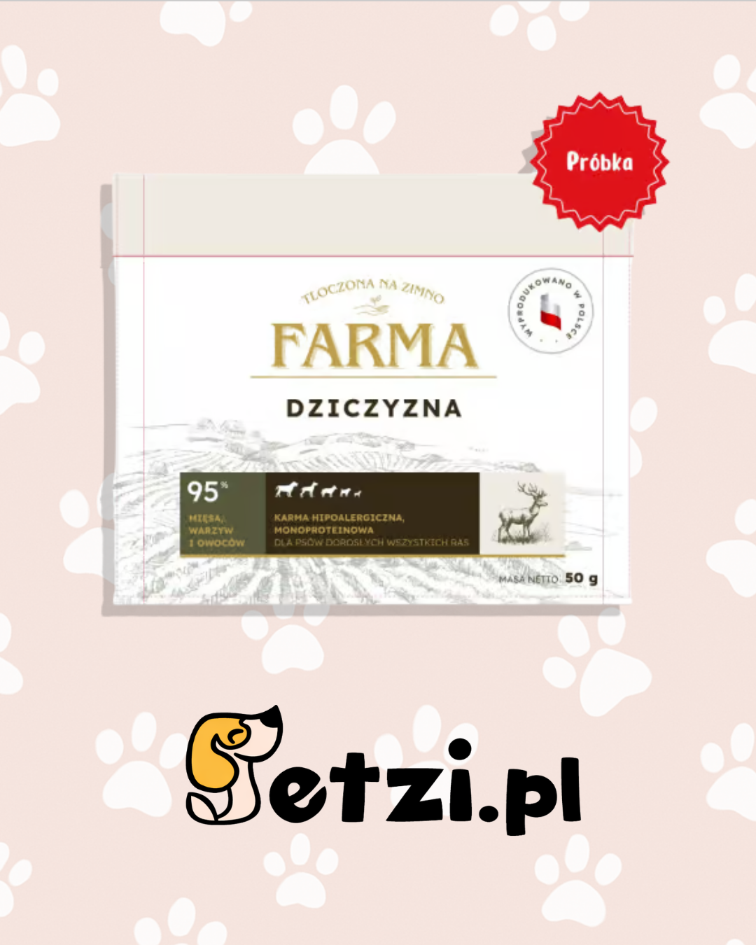 FARMA SUCHA KARMA PIES DZICZYZNA TŁOCZONA NA ZIMNO 50G