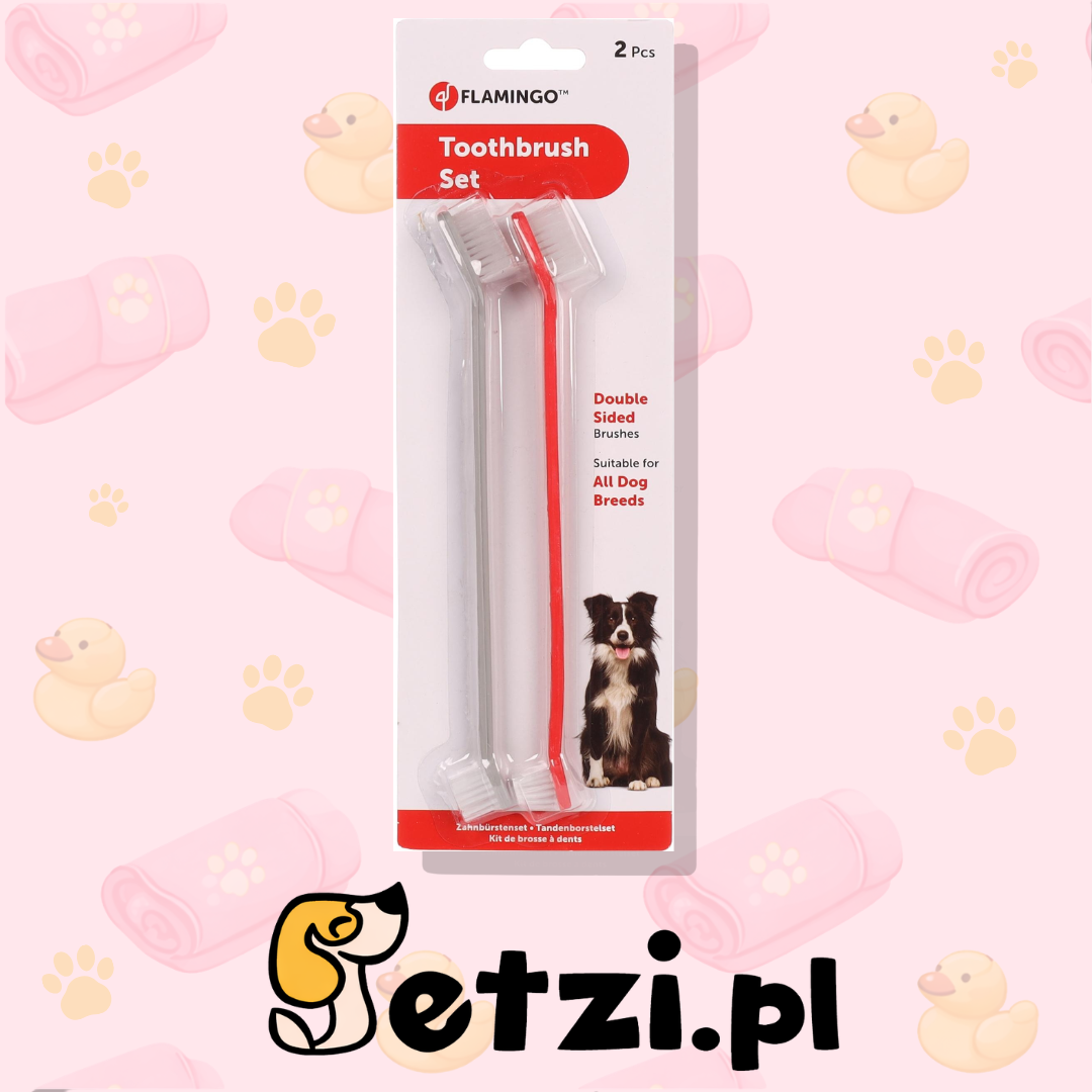 FLAMINGO TOOTHBRUSH SET TARA LARGE & SMALL 2 PCS RED/GREY 2,5X1,5X21CM