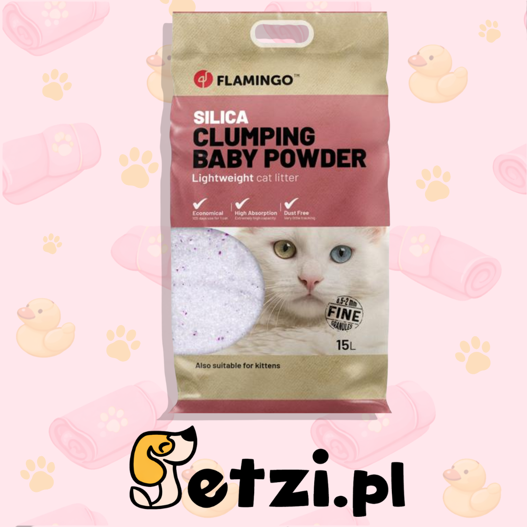 FLAMINGO CAT LITTER SILICA FINE CLUMPING BABY POWDER 15L