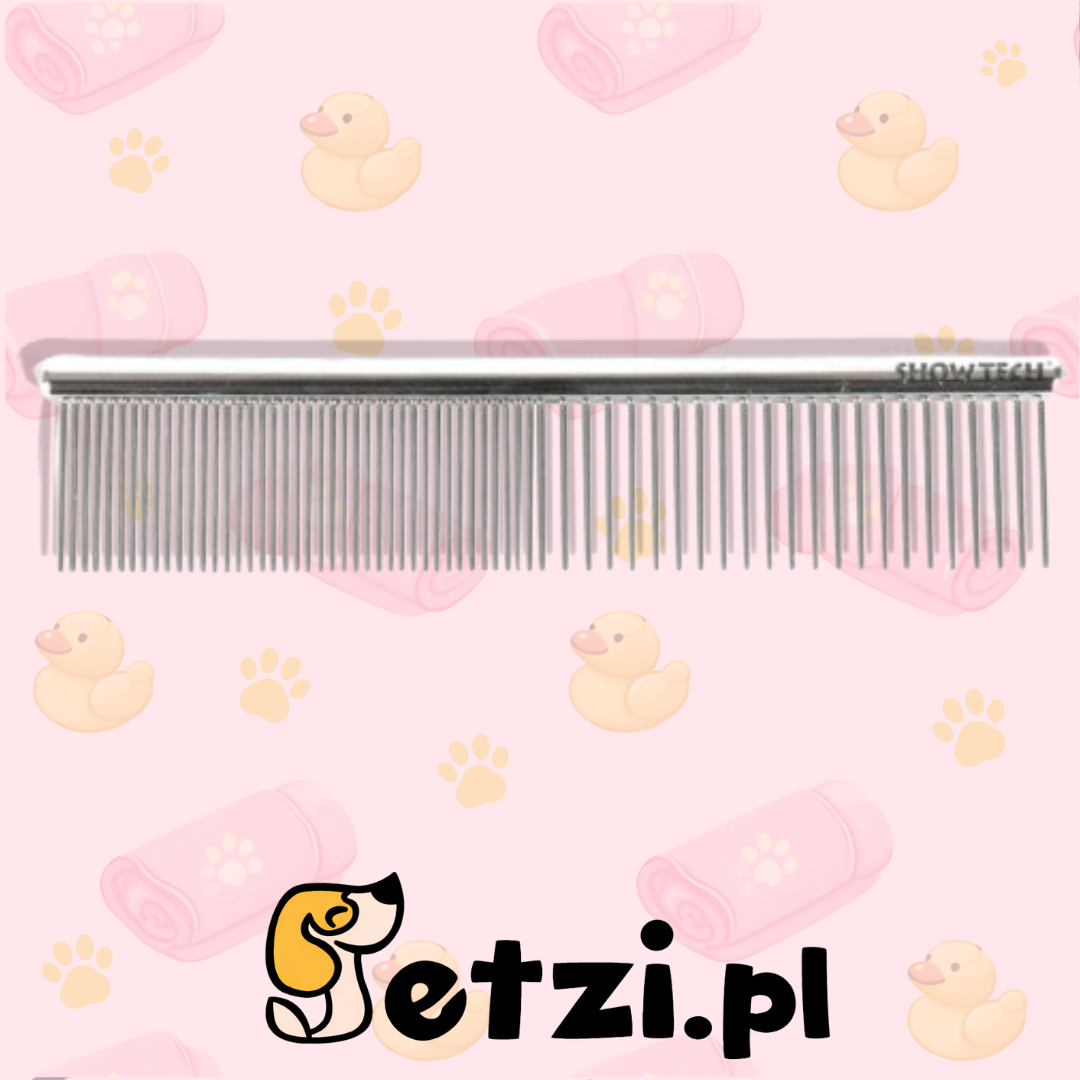 SHOW TECH PRO COMBI COMB GRZEBIEŃ METALOWY ROZSTAW ZĘBÓW PÓŁ NA PÓŁ DŁ. 28CM