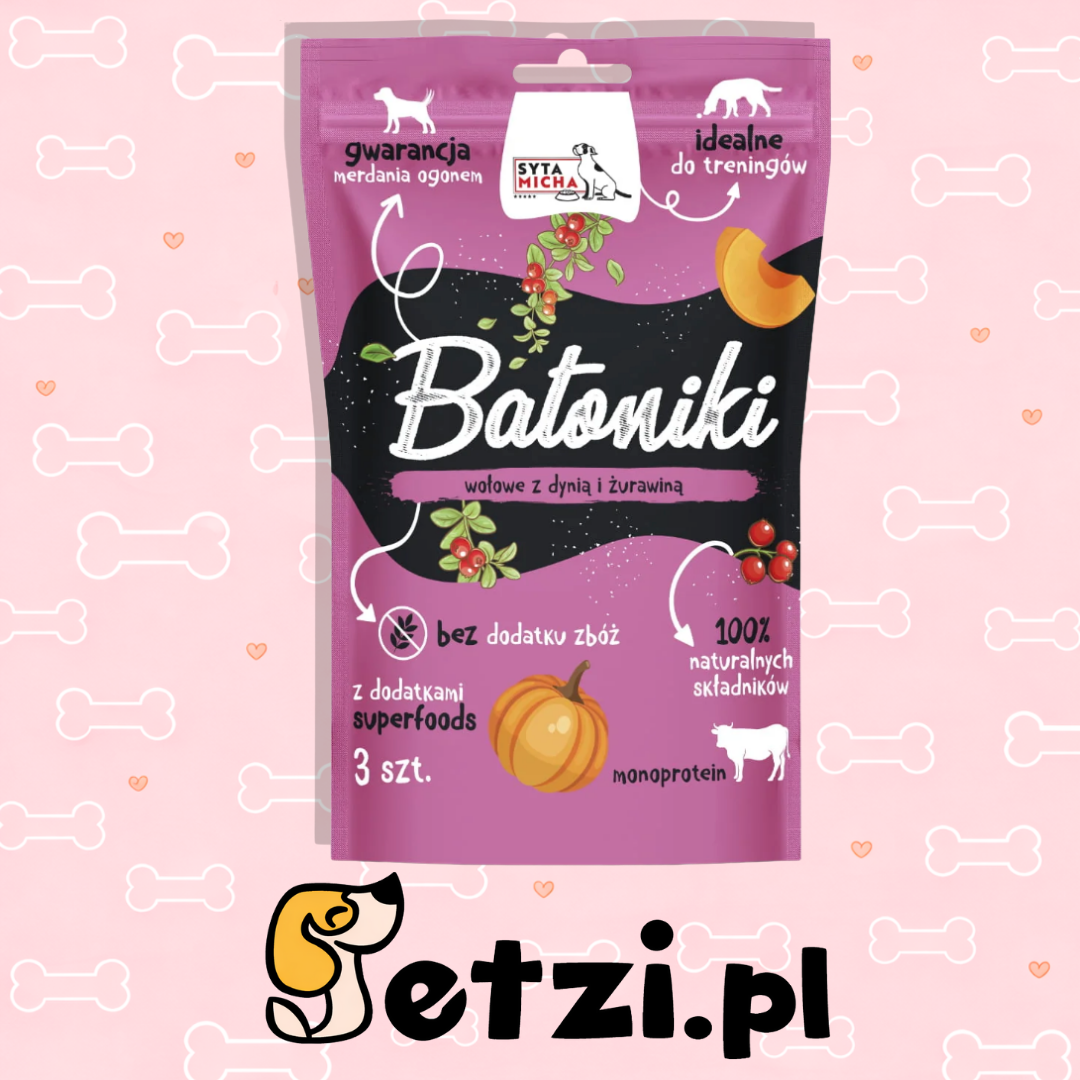 SYTA MICHA BATONIKI PRZYSMAKI DLA PSA WOŁOWE Z DYNIĄ I ŻURAWINĄ 3 SZT