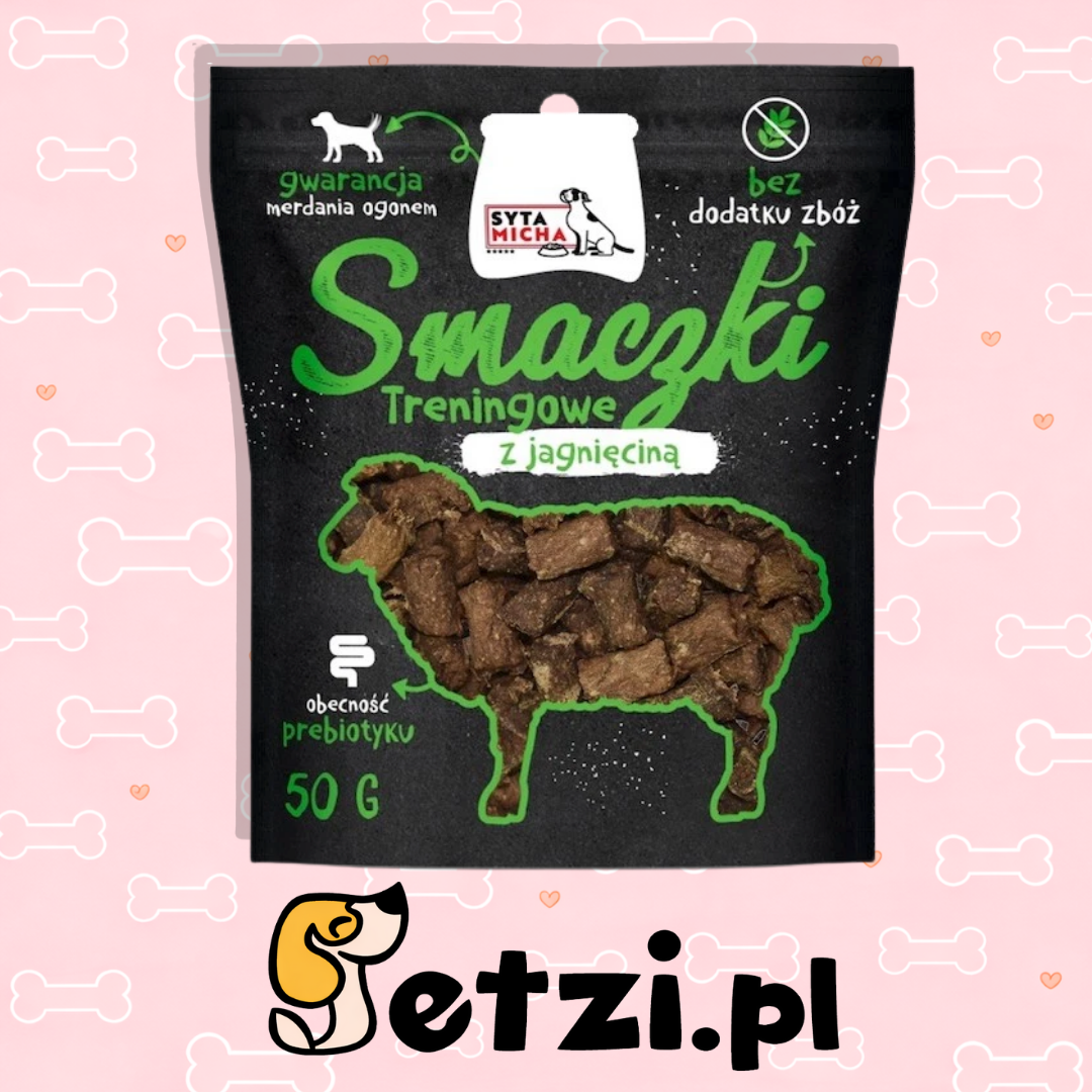SYTA MICHA BLACK PRZYSMAKI DLA PSA SMACZKI TRENINGOWE Z JAGNIĘCINĄ 50G
