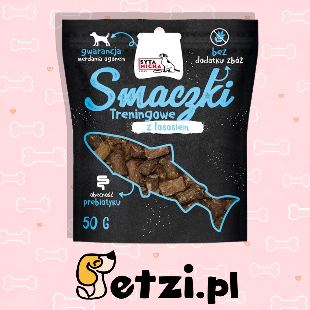 SYTA MICHA BLACK PRZYSMAKI DLA PSA SMACZKI TRENINGOWE Z ŁOSOSIEM 50G
