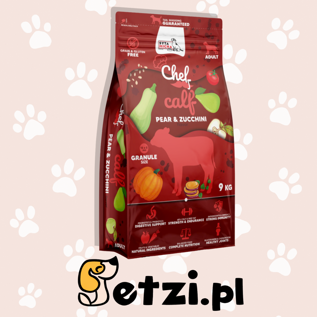 SYTA MICHA CHEF SUCHA KARMA DLA PSA CIELĘCINA, GRUSZKA, CUKINIA 9KG
