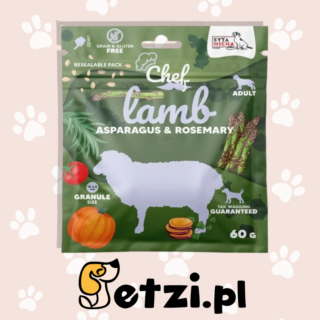 SYTA MICHA CHEF SUCHA KARMA DLA PSA JAGNIĘCINA, SZPARAGI, ROZMARYN 60G