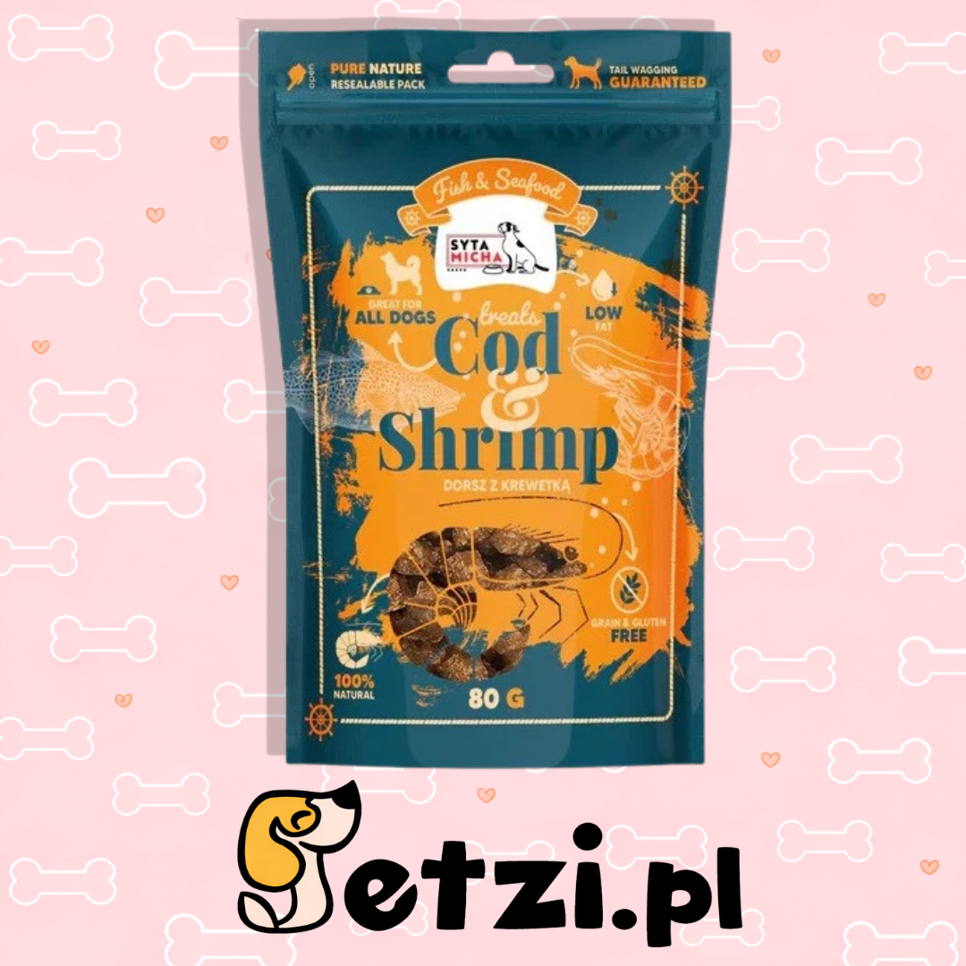 SYTA MICHA FISH & SEA FOOD PRZYSMAKI DLA PSA DORSZ Z KREWETKĄ 80G
