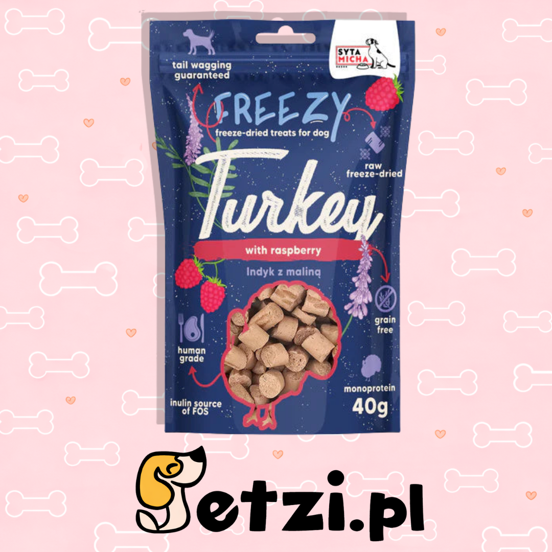 SYTA MICHA FREEZY PRZYSMAKI DLA PSA LIO INDYK Z MALINAMI I SZUSZONĄ LAWENDĄ 40G