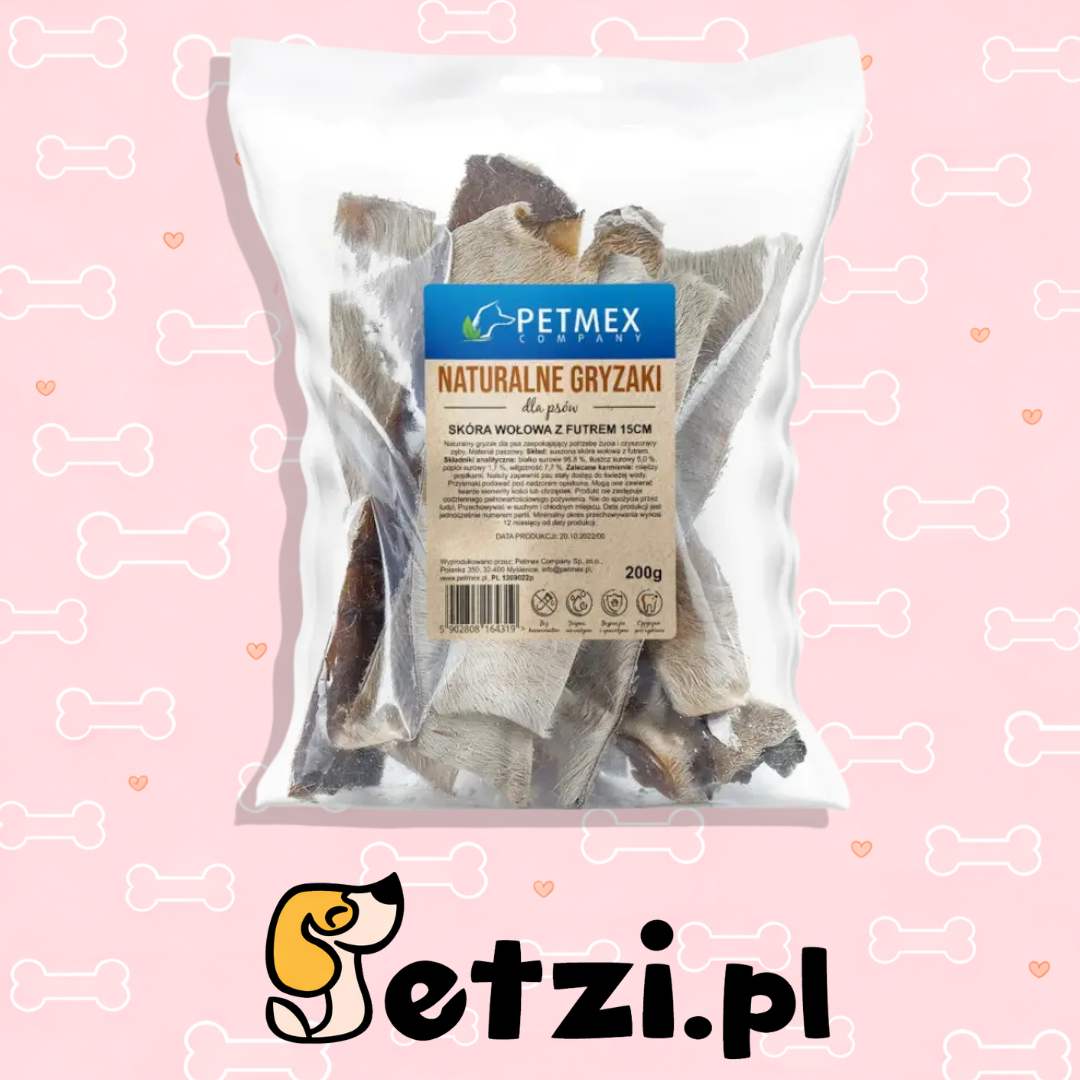 PETMEX SKÓRA WOŁOWA Z FUTREM 15 CM 200G