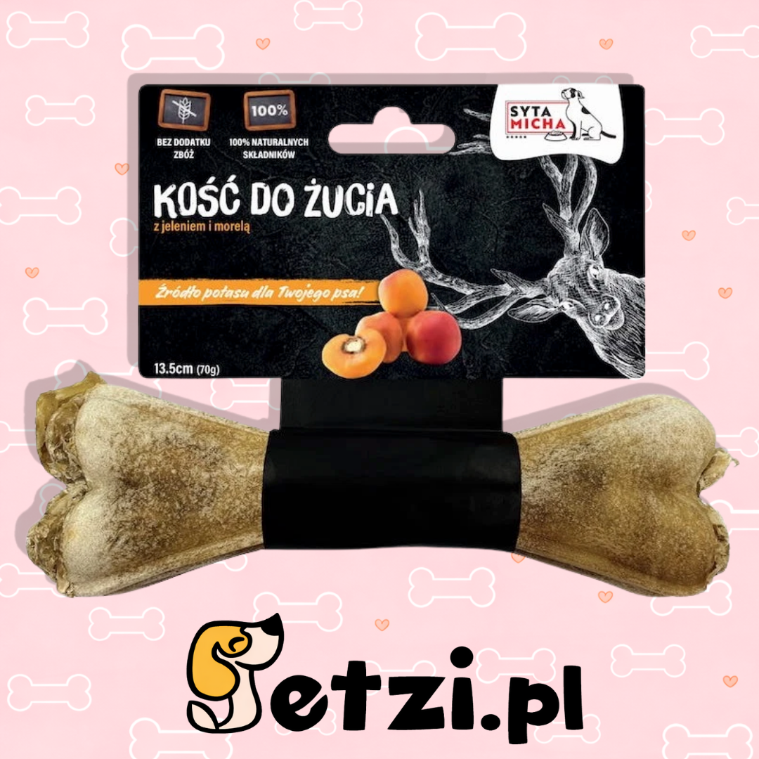 SYTA MICHA GRYZAK DLA PSA KOŚĆ Z JELENIEM I MORELĄ 13,5CM