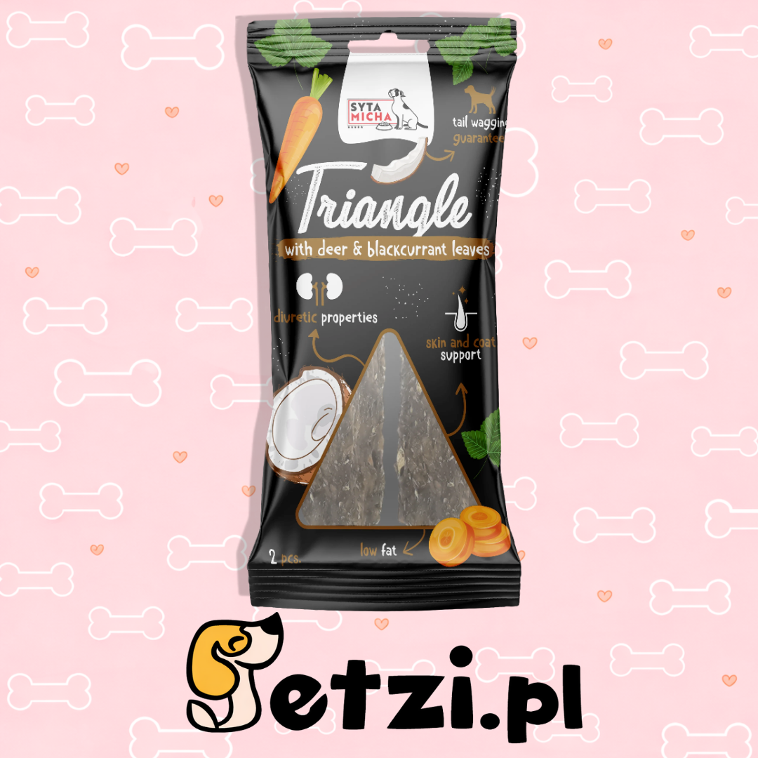 SYTA MICHA GRYZAK DLA PSA TRÓJKĄT JELEŃ Z LIŚĆMI CZARNEJ PORZECZKI 2 SZT