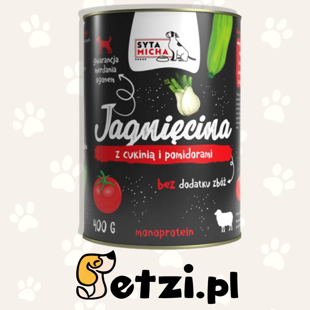 SYTA MICHA MOKRA KARMA DLA PSA JAGNIĘCINA Z CUKINIĄ I POMIDORAMI 400G