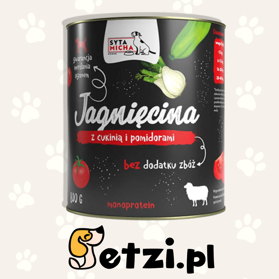 SYTA MICHA MOKRA KARMA DLA PSA JAGNIĘCINA Z CUKINIĄ I POMIDORAMI 800G