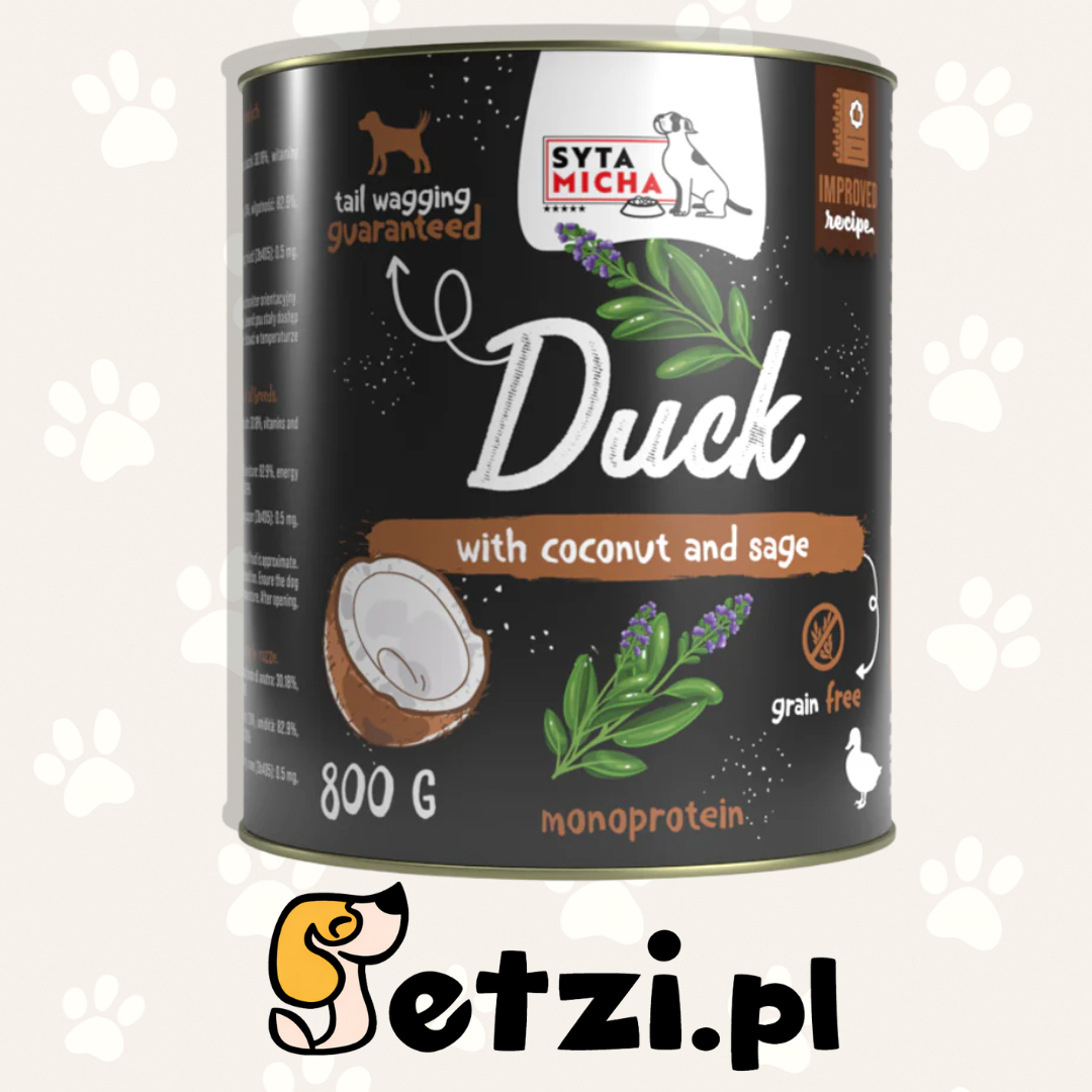 SYTA MICHA MOKRA KARMA DLA PSA KACZKA Z JEŻYNAMI I KOKOSEM 800G
