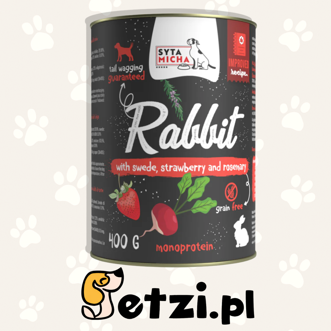 SYTA MICHA MOKRA KARMA DLA PSA KRÓLIK Z BRUKWIĄ I TRUSKAWKĄ 400G