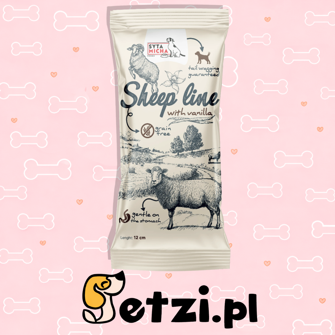 SYTA MICHA SHEEP LINE GRYZAK DLA PSA KOŚĆ OWCA Z WANILIĄ DLA SZCZENIAKA 12CM