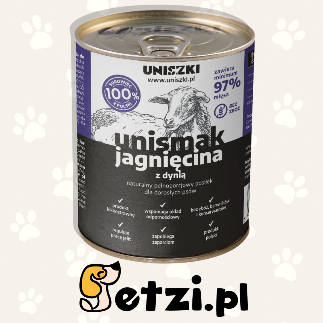 UNISZKI UNISMAK MOKRA KARMA DLA PSA JAGNIĘCINA Z KURCZAKIEM I DYNIĄ 800G